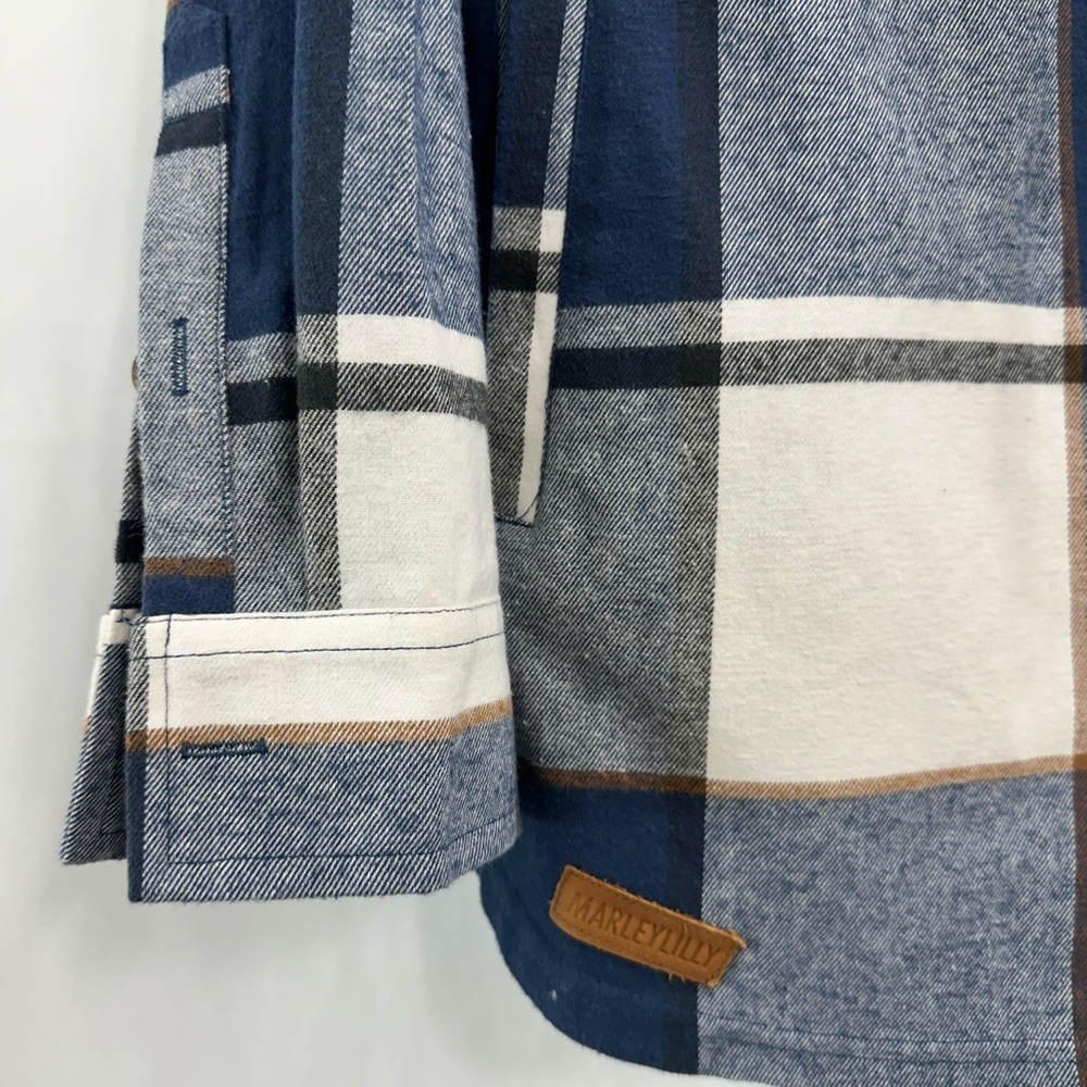 NWT Marleylilly Monogrammed Plaid Hooded Tunic Shirt Women’s MEDIUM 100% Cotton - Picture 4 of 10